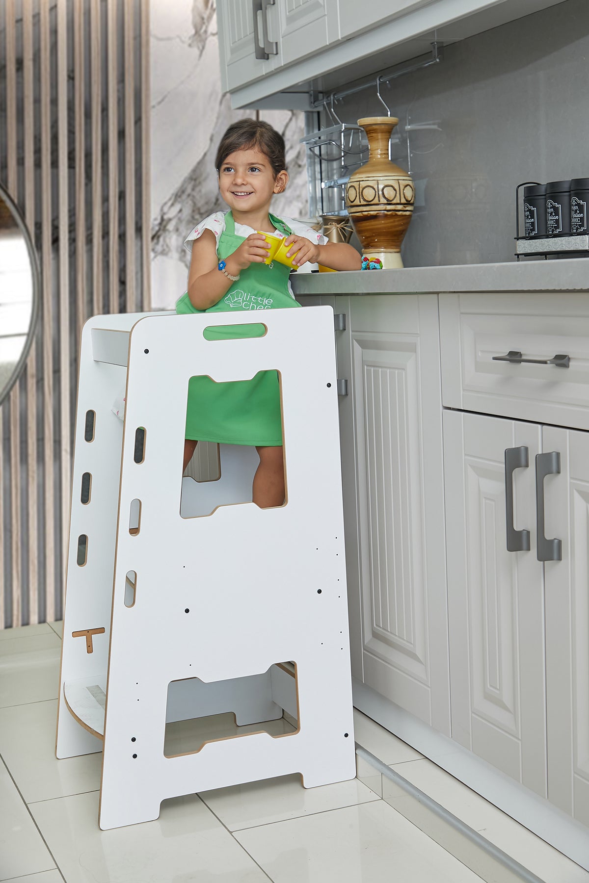 Learning Tower Kids Step 0-6 Years | Montessori Kitchen Helper Stool (White)